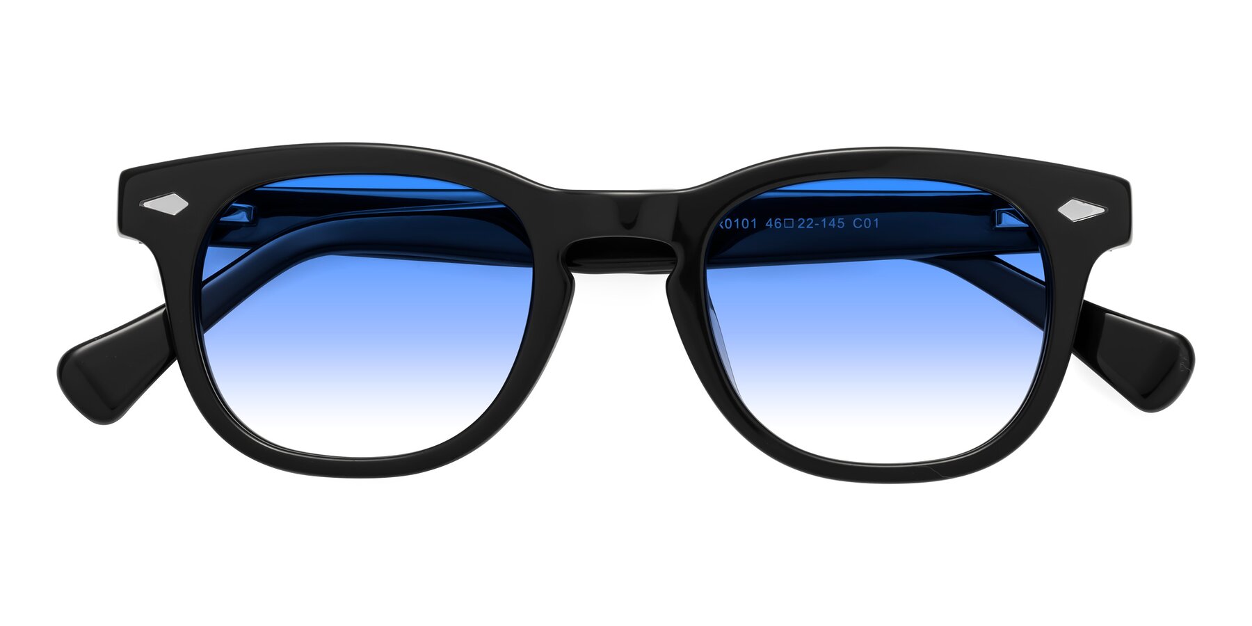 Folded Front of Tanna in Black with Blue Gradient Lenses