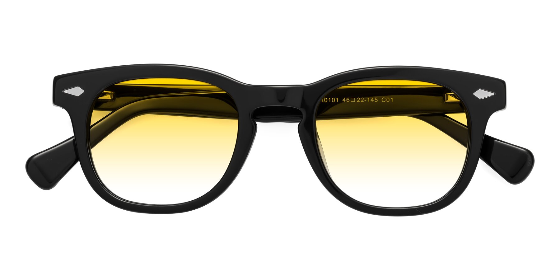 Folded Front of Tanna in Black with Yellow Gradient Lenses