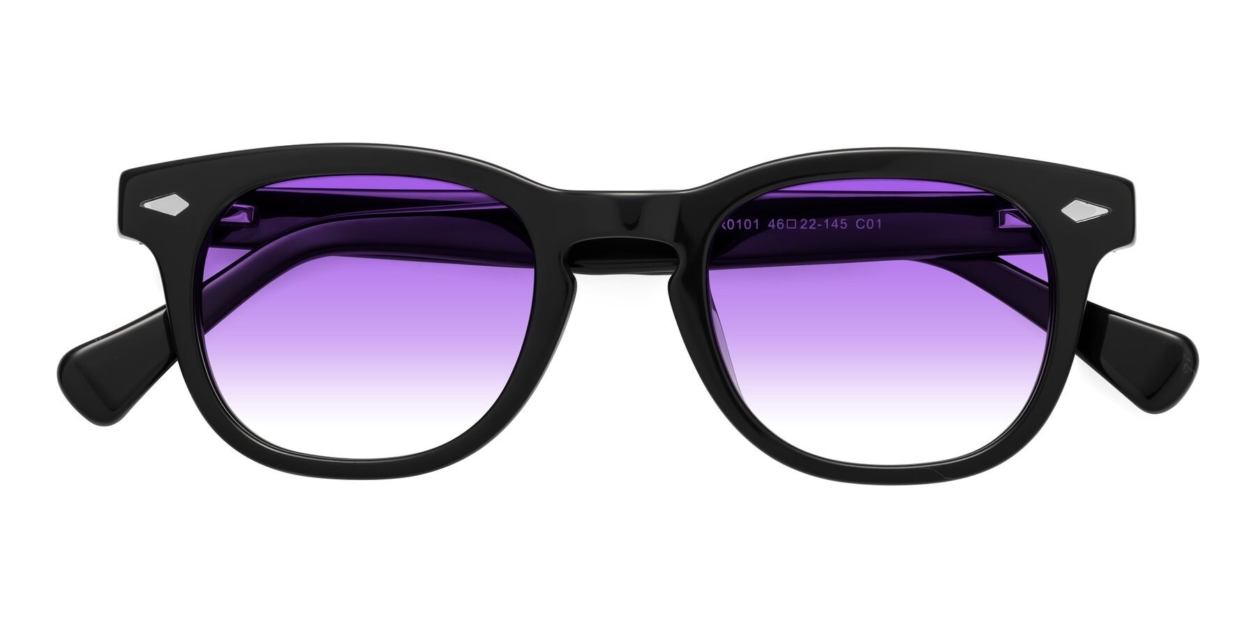 Folded Front of Tanna in Black with Purple Gradient Lenses