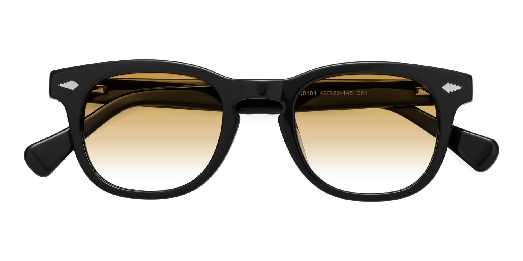 Folded Front of Tanna in Black with Champagne Gradient Lenses