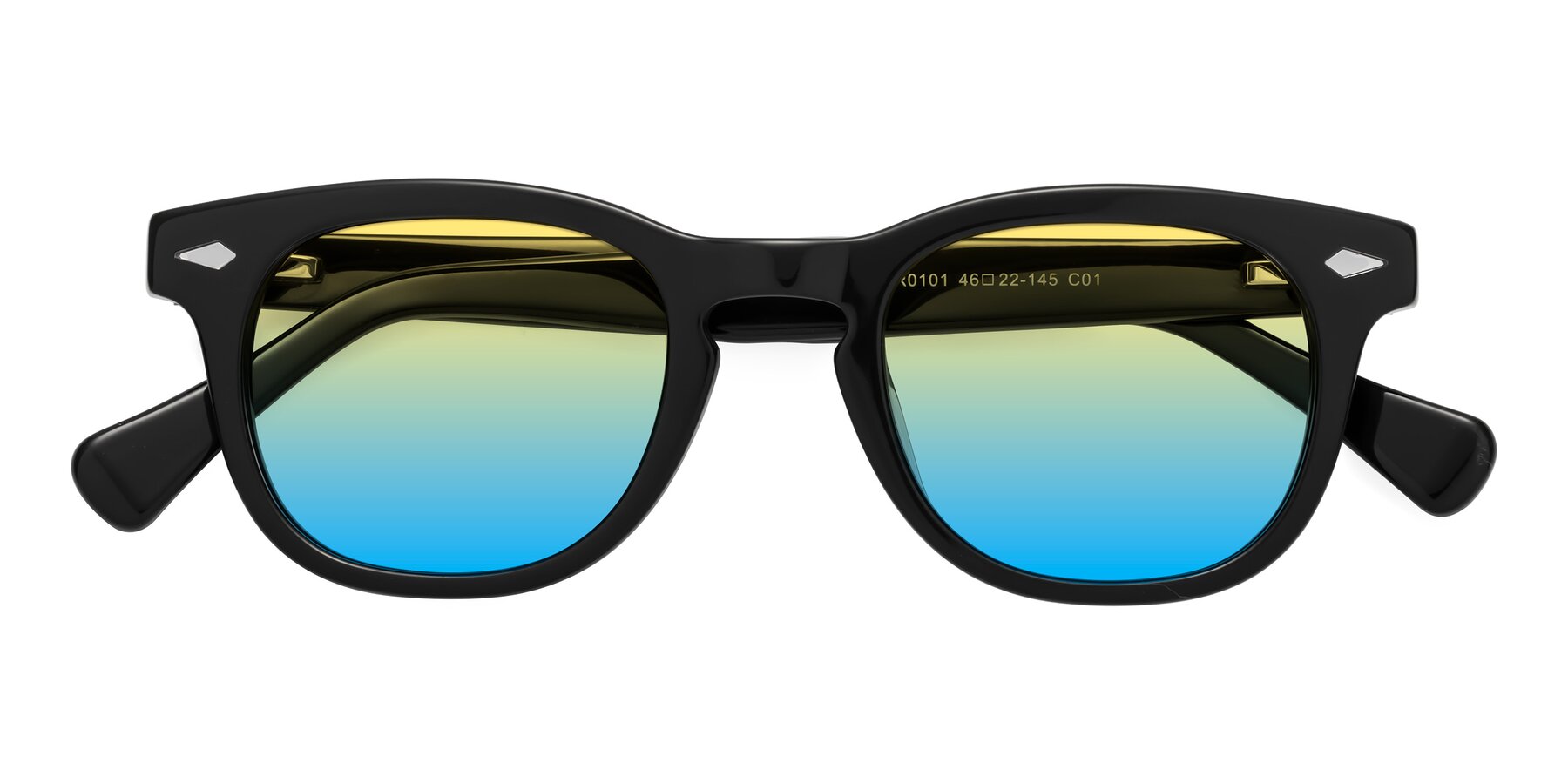 Folded Front of Tanna in Black with Yellow / Blue Gradient Lenses