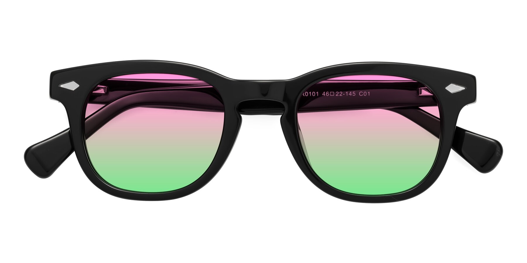 Folded Front of Tanna in Black with Pink / Green Gradient Lenses
