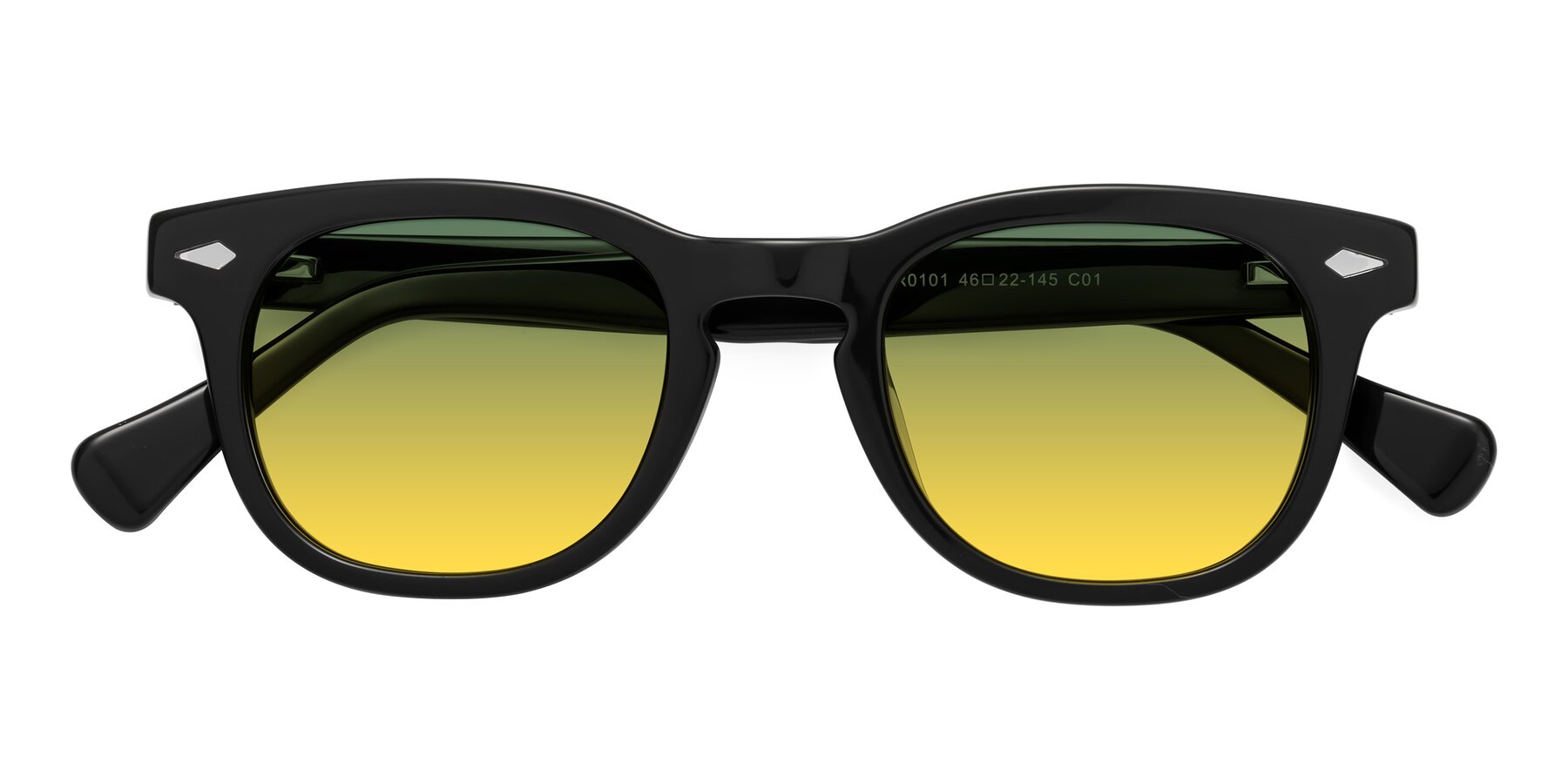 Folded Front of Tanna in Black with Green / Yellow Gradient Lenses