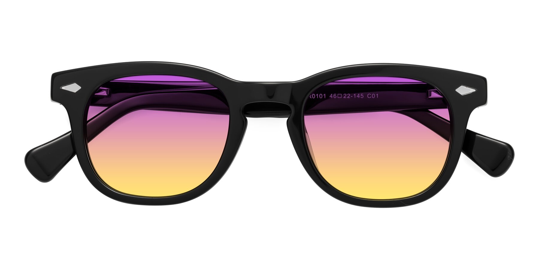 Folded Front of Tanna in Black with Purple / Yellow Gradient Lenses