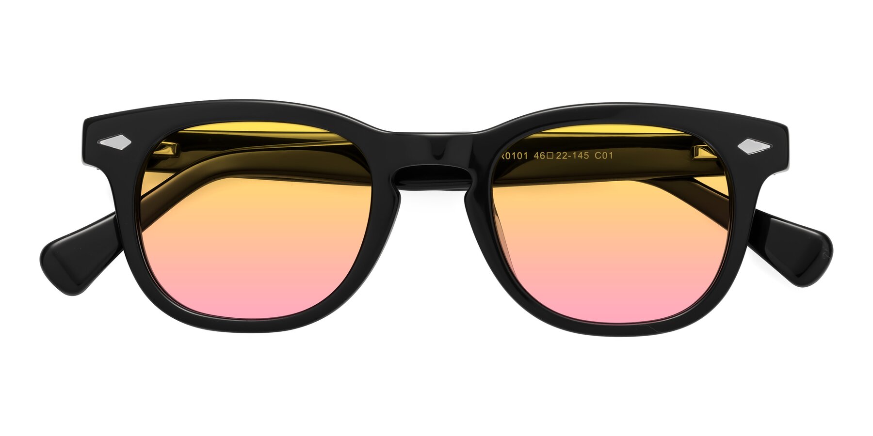 Folded Front of Tanna in Black with Yellow / Pink Gradient Lenses