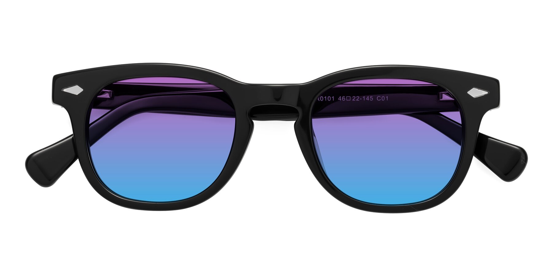 Folded Front of Tanna in Black with Purple / Blue Gradient Lenses