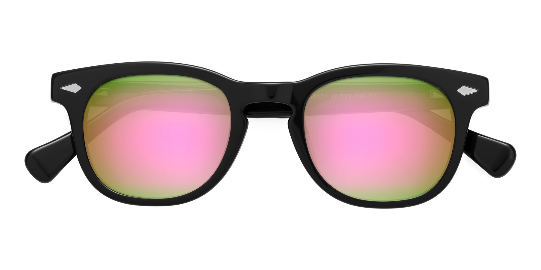 Folded Front of Tanna in Black with Pink Mirrored Lenses