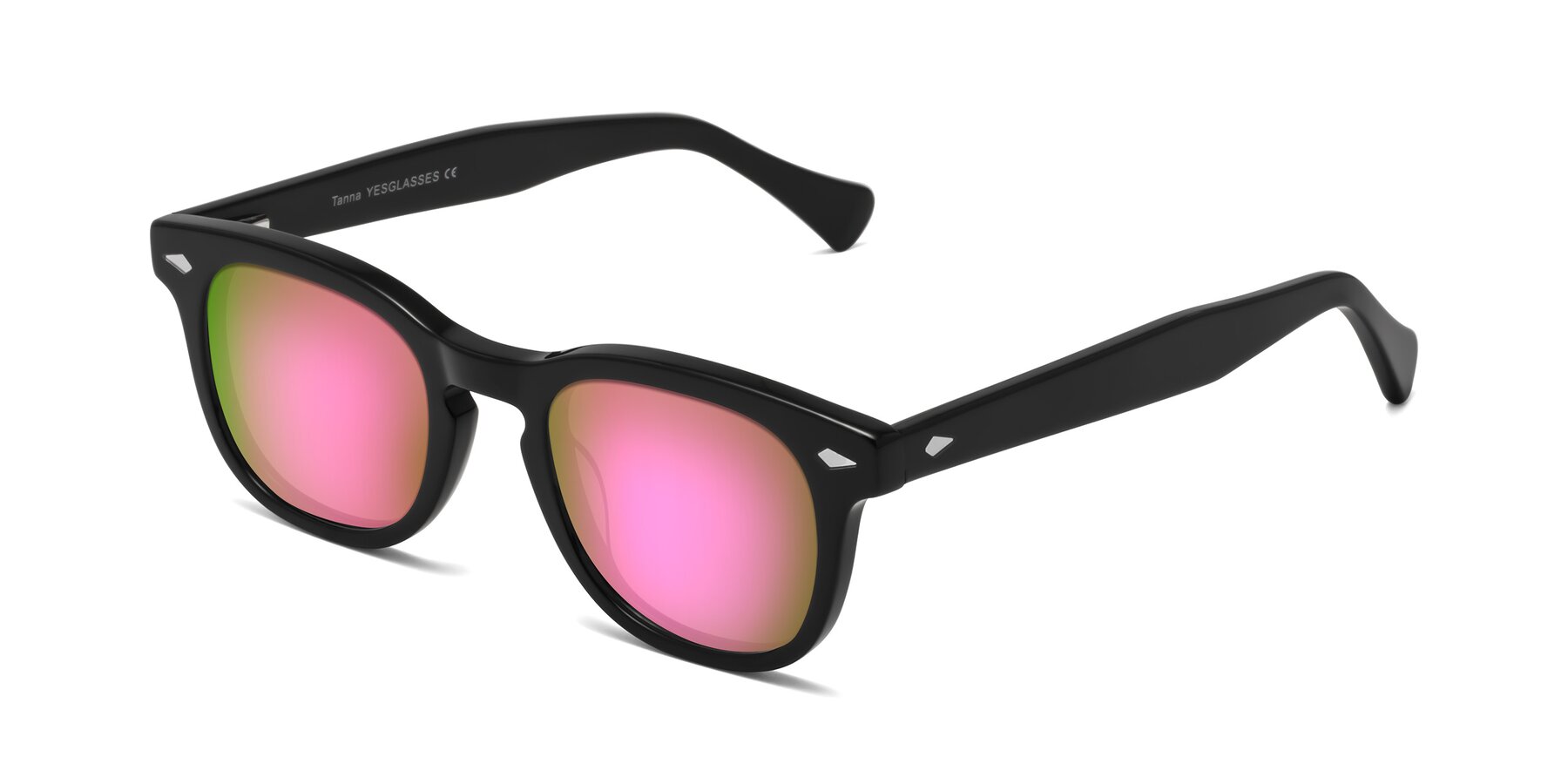 Angle of Tanna in Black with Pink Mirrored Lenses