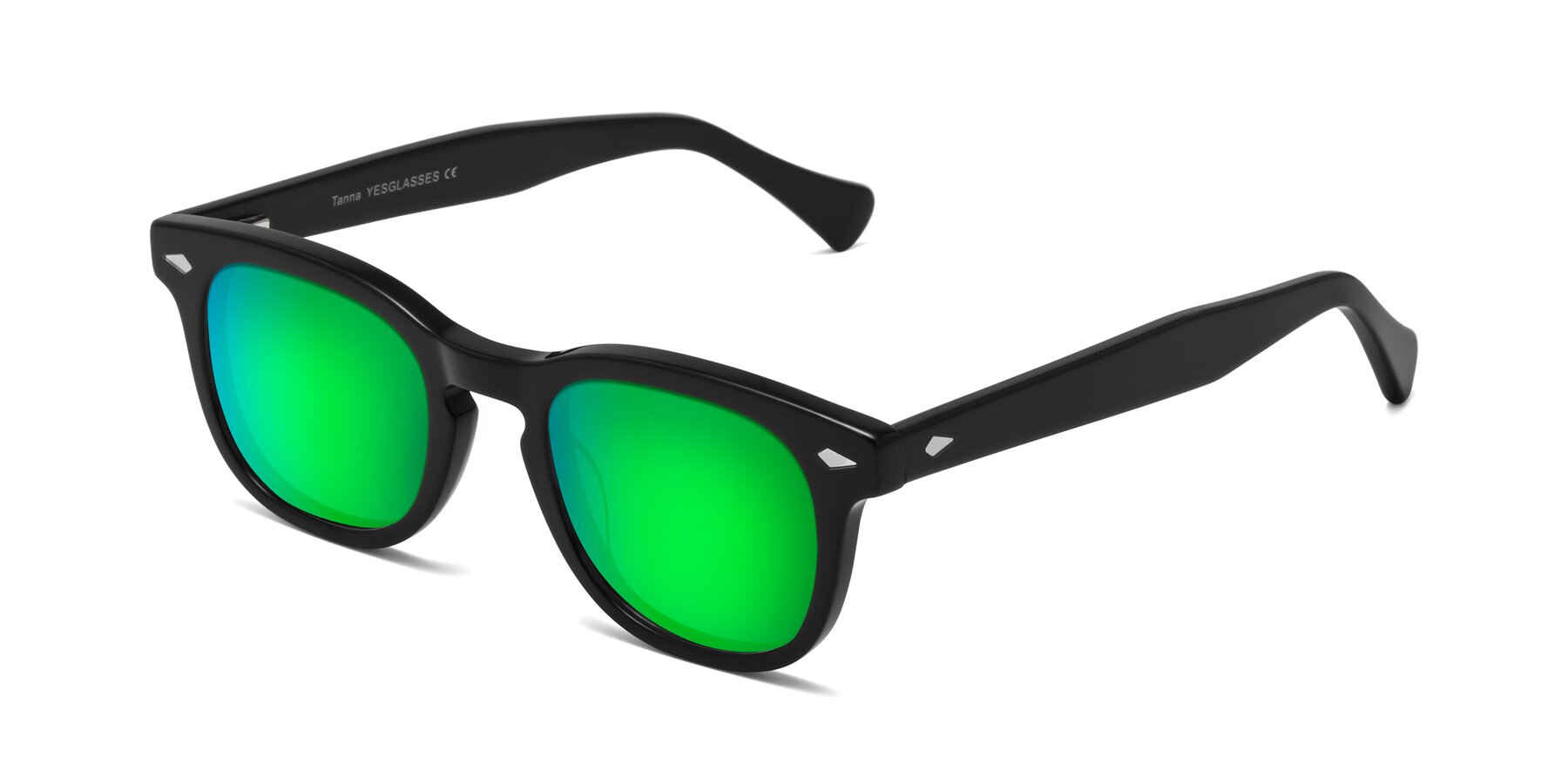 Angle of Tanna in Black with Green Mirrored Lenses