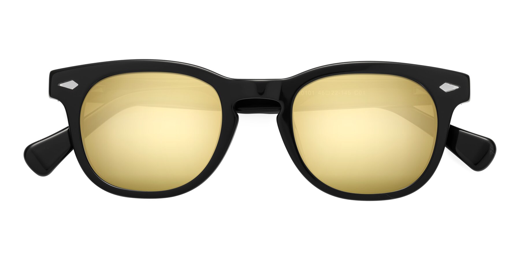 Folded Front of Tanna in Black with Gold Mirrored Lenses