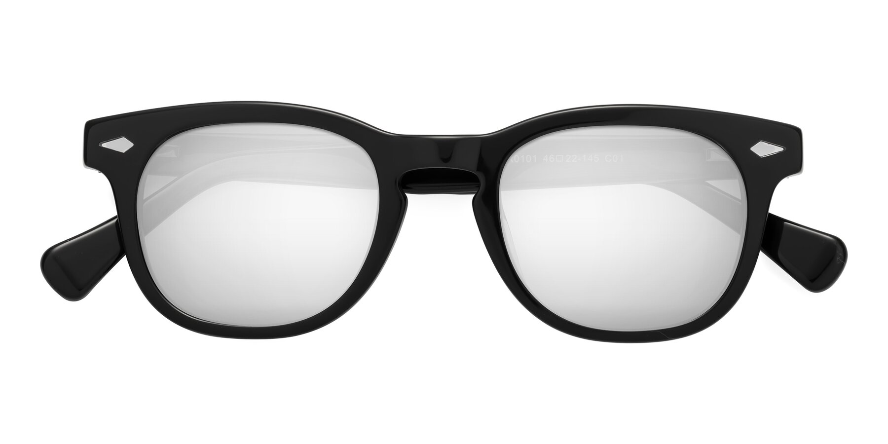 Folded Front of Tanna in Black with Silver Mirrored Lenses