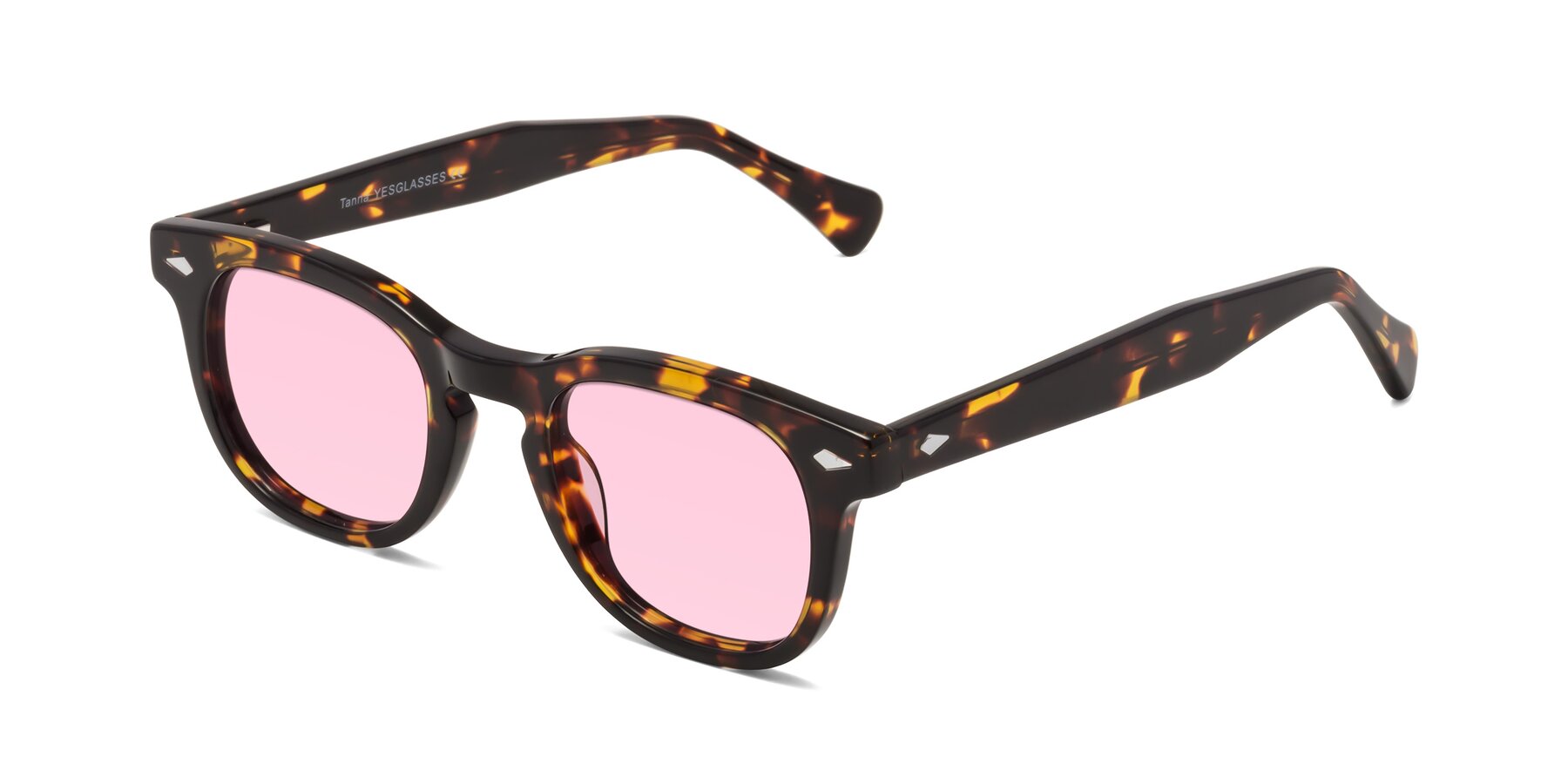 Angle of Tanna in Tortoise with Light Pink Tinted Lenses