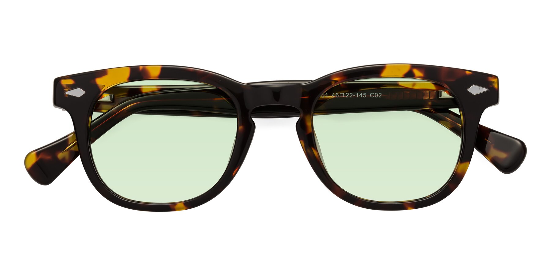 Folded Front of Tanna in Tortoise with Light Green Tinted Lenses