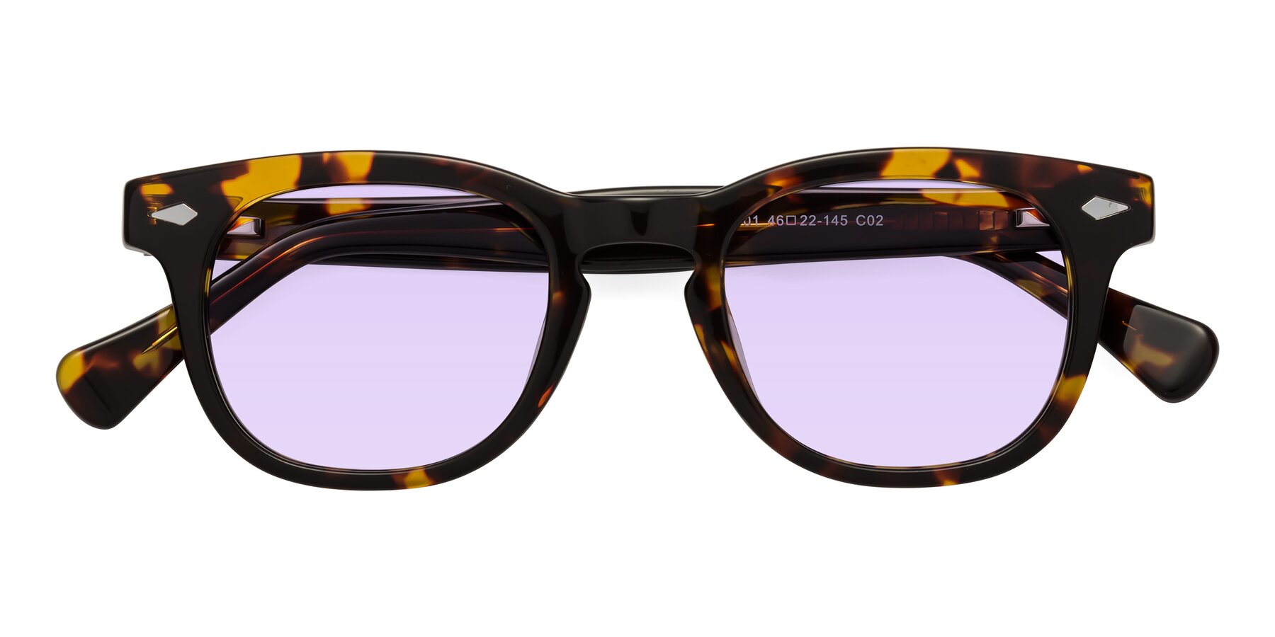 Folded Front of Tanna in Tortoise with Light Purple Tinted Lenses