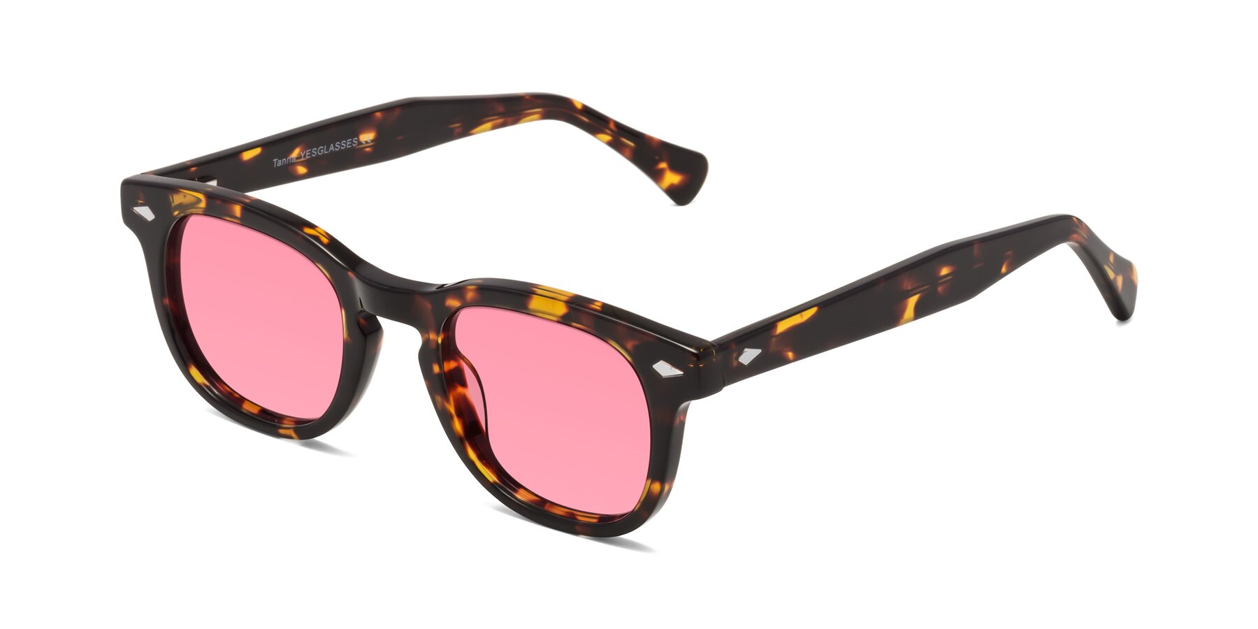 Angle of Tanna in Tortoise with Pink Tinted Lenses