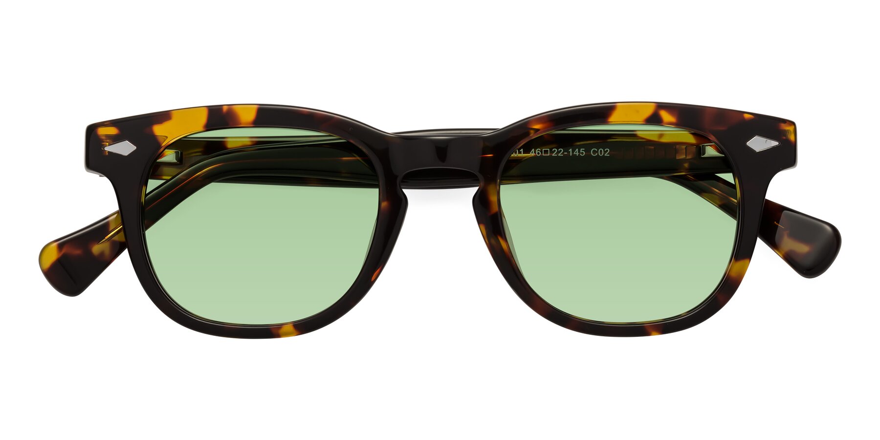 Folded Front of Tanna in Tortoise with Medium Green Tinted Lenses