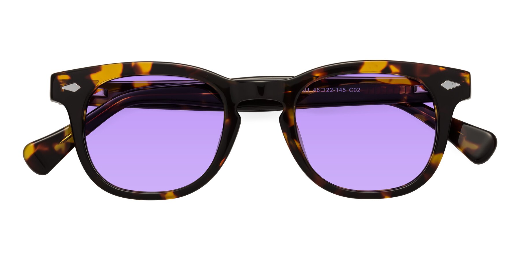 Folded Front of Tanna in Tortoise with Medium Purple Tinted Lenses