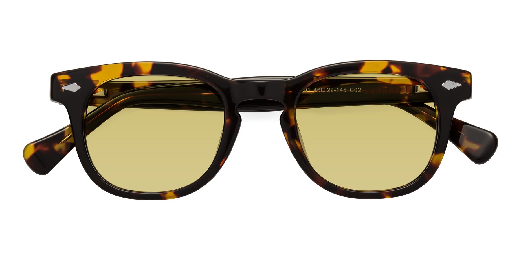Folded Front of Tanna in Tortoise with Medium Champagne Tinted Lenses