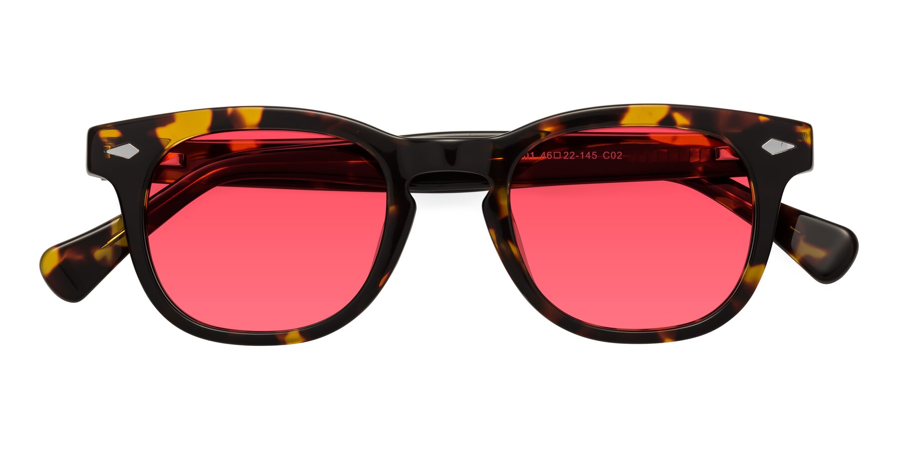 Folded Front of Tanna in Tortoise with Red Tinted Lenses