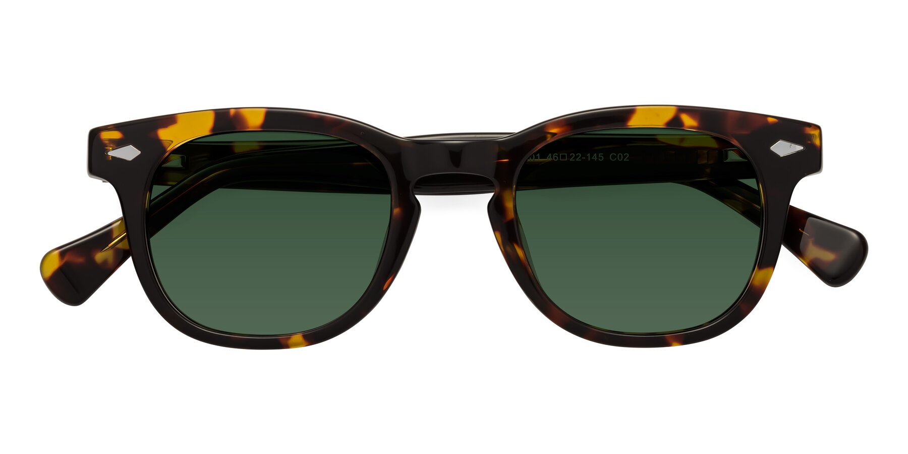 Folded Front of Tanna in Tortoise with Green Tinted Lenses