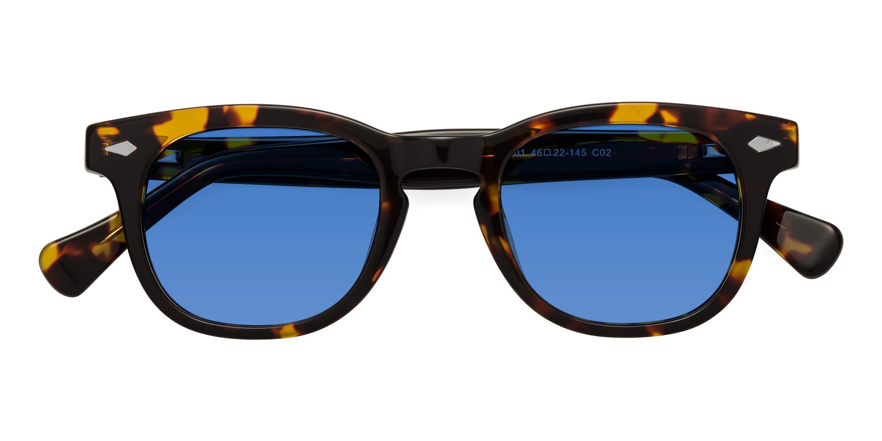 Folded Front of Tanna in Tortoise with Blue Tinted Lenses