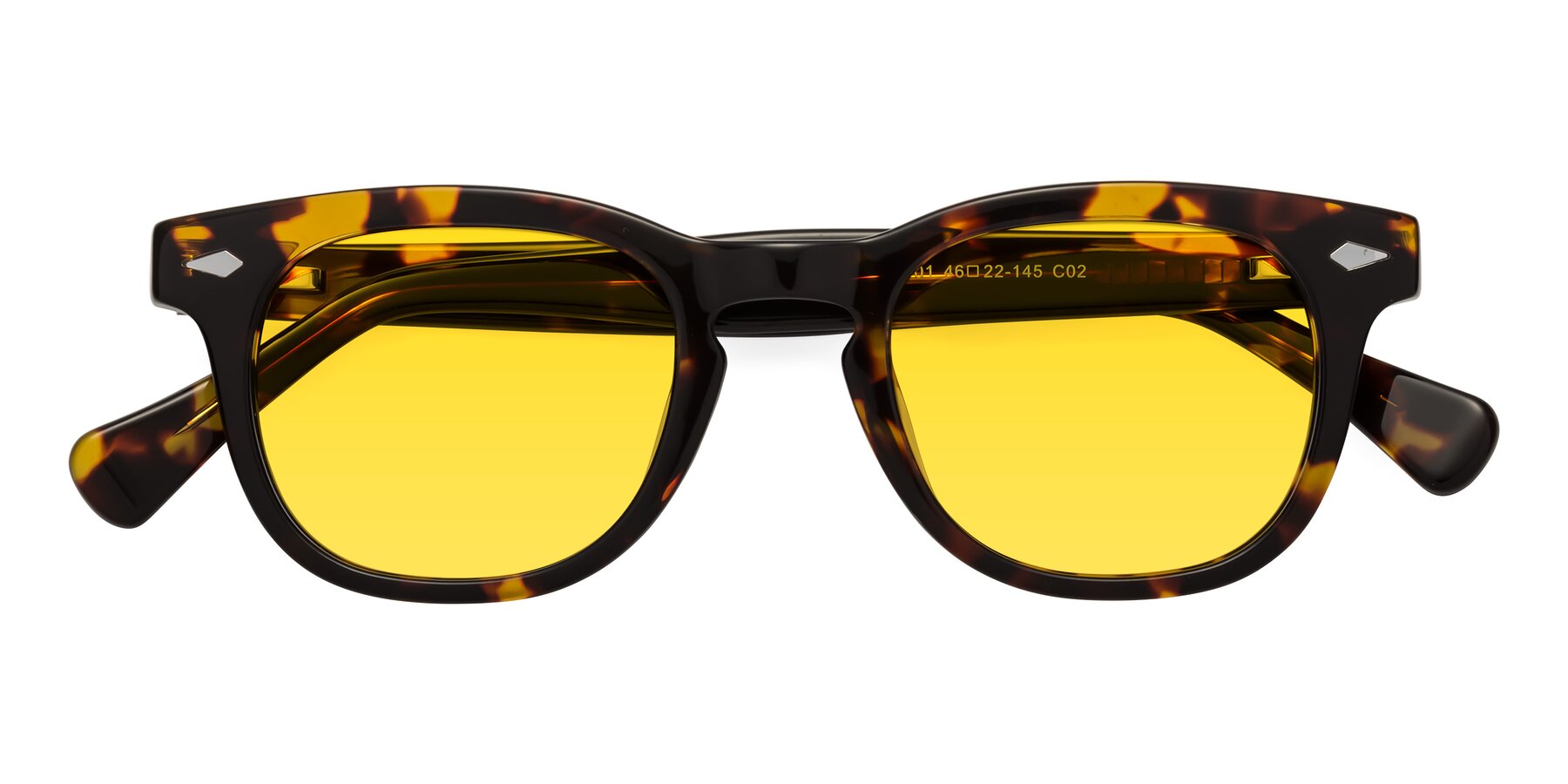 Folded Front of Tanna in Tortoise with Yellow Tinted Lenses