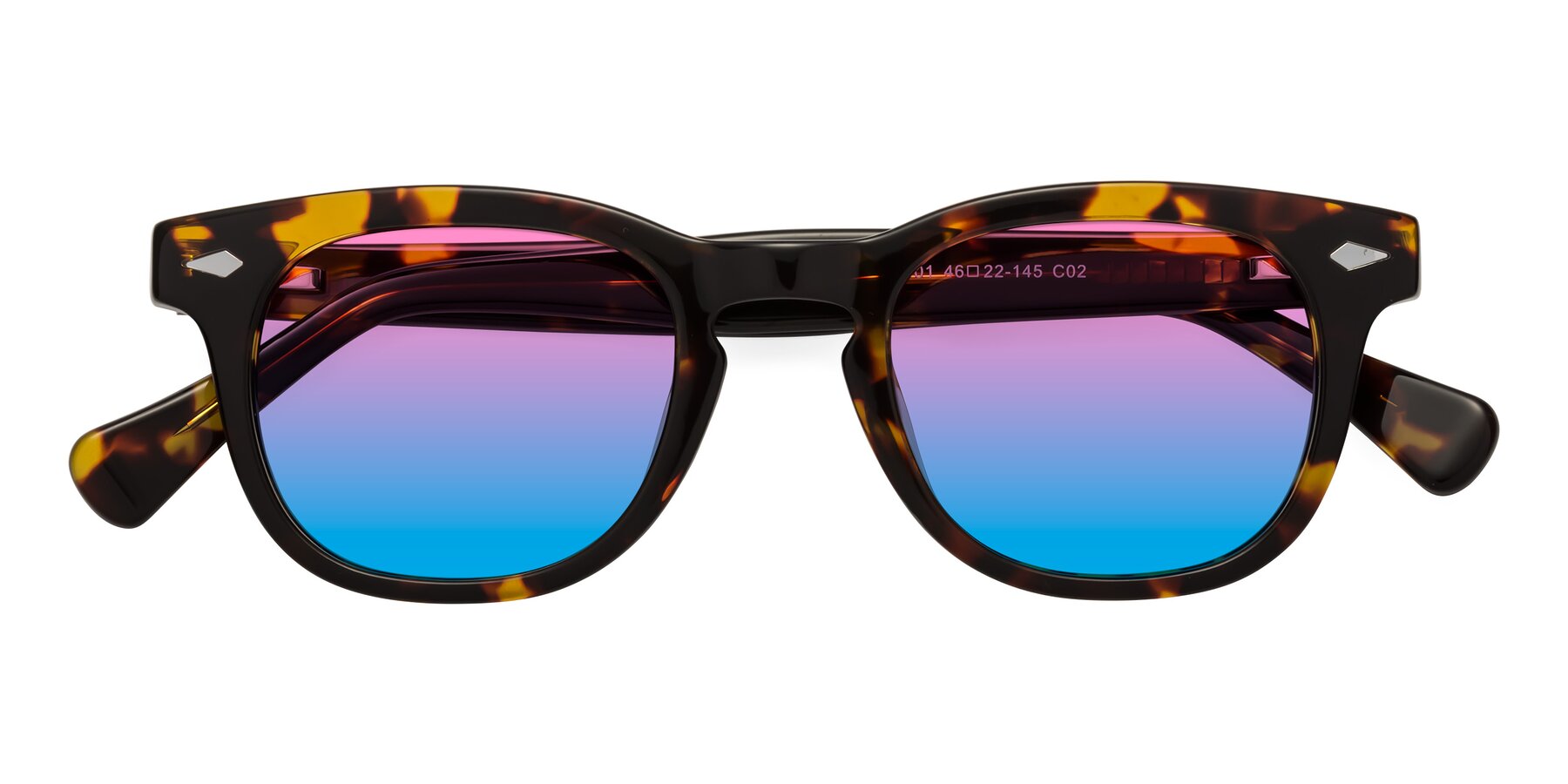 Folded Front of Tanna in Tortoise with Pink / Blue Gradient Lenses