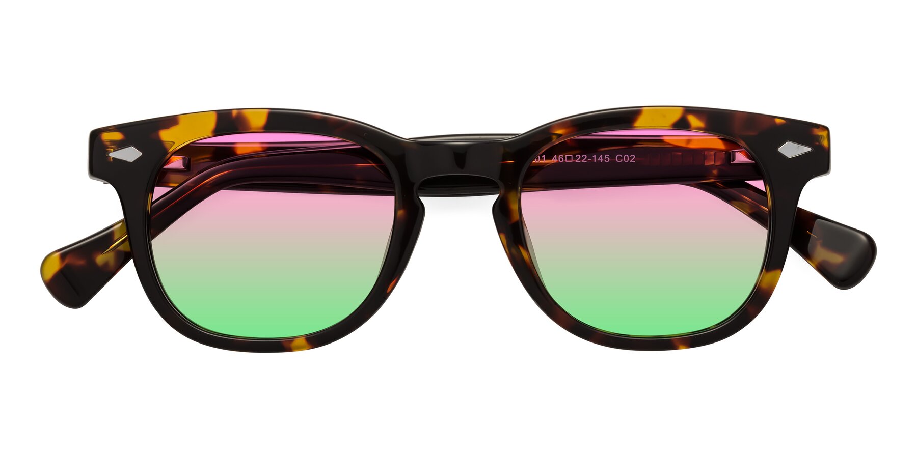 Folded Front of Tanna in Tortoise with Pink / Green Gradient Lenses
