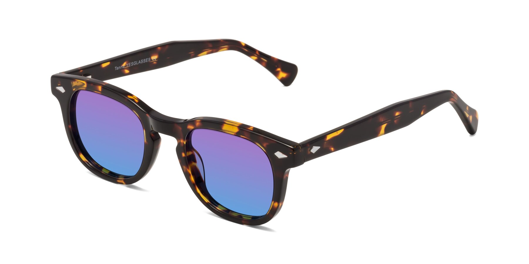 Angle of Tanna in Tortoise with Purple / Blue Gradient Lenses