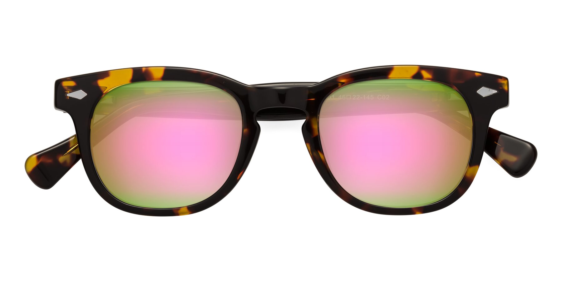 Folded Front of Tanna in Tortoise with Pink Mirrored Lenses