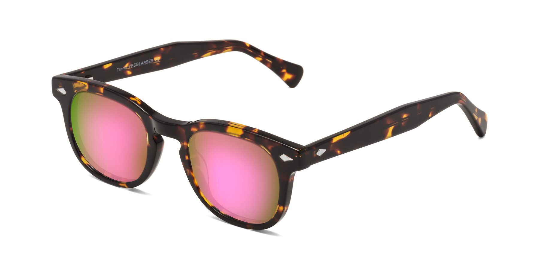Angle of Tanna in Tortoise with Pink Mirrored Lenses