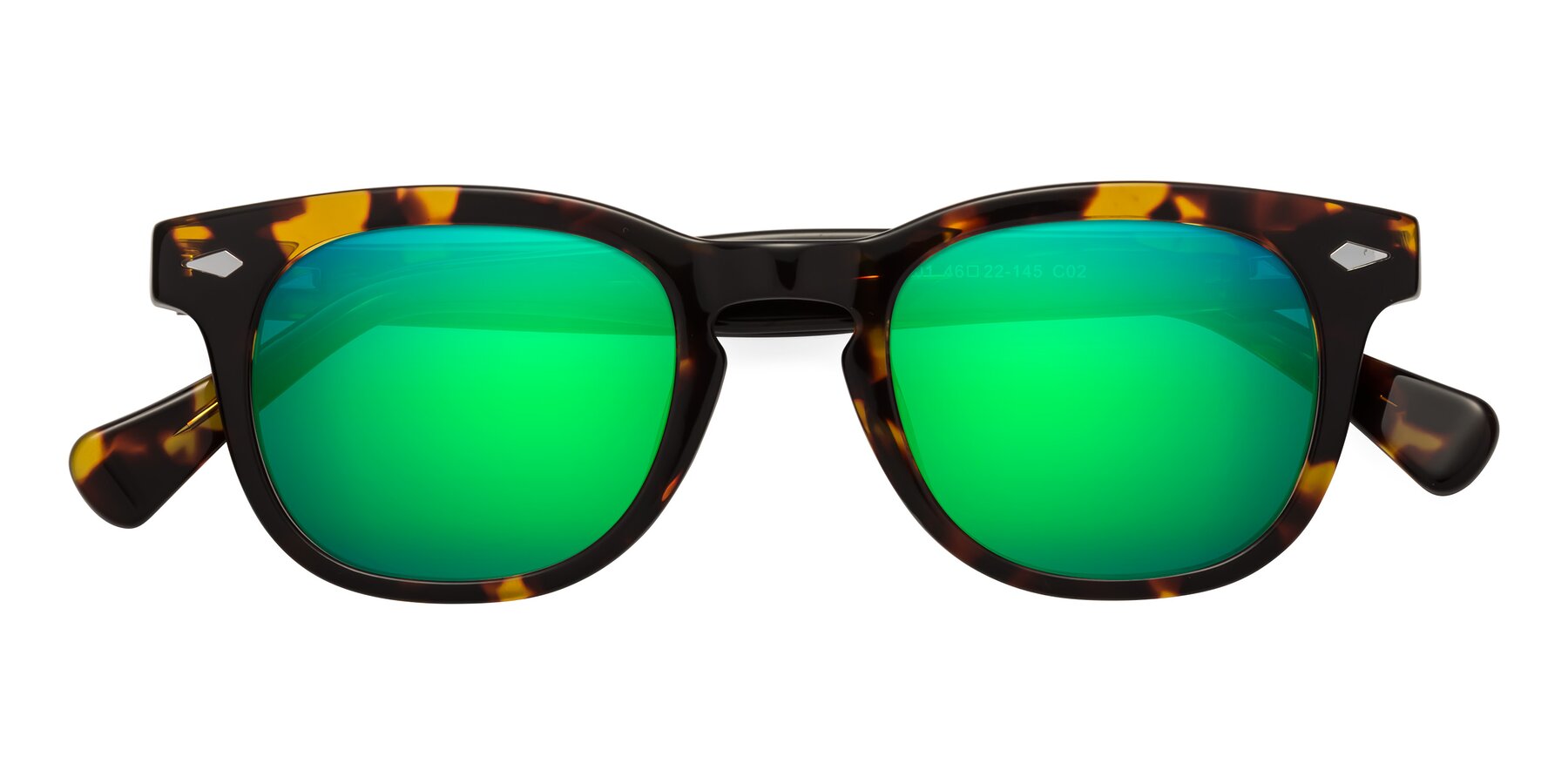 Folded Front of Tanna in Tortoise with Green Mirrored Lenses