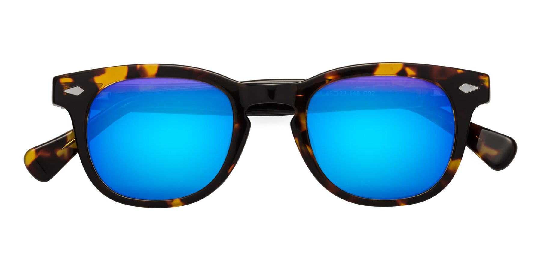 Folded Front of Tanna in Tortoise with Blue Mirrored Lenses