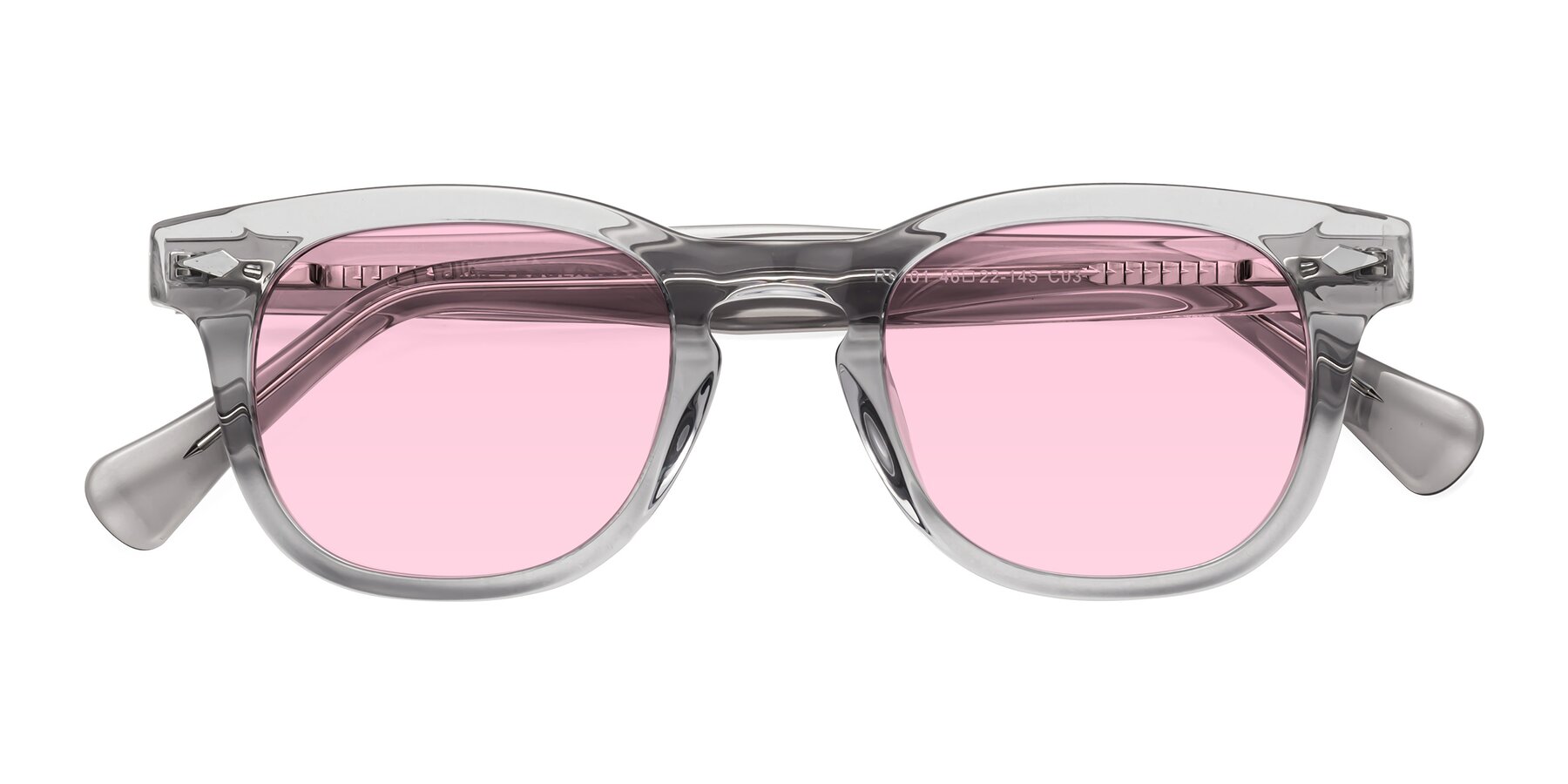 Folded Front of Tanna in Transparent Gray with Light Pink Tinted Lenses