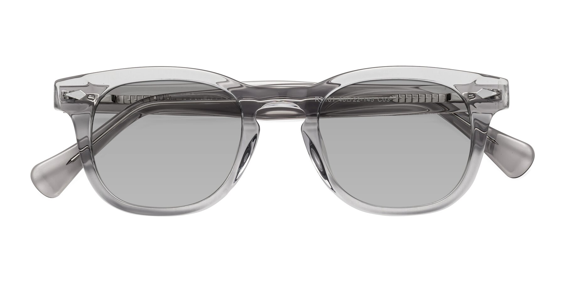 Folded Front of Tanna in Transparent Gray with Light Gray Tinted Lenses