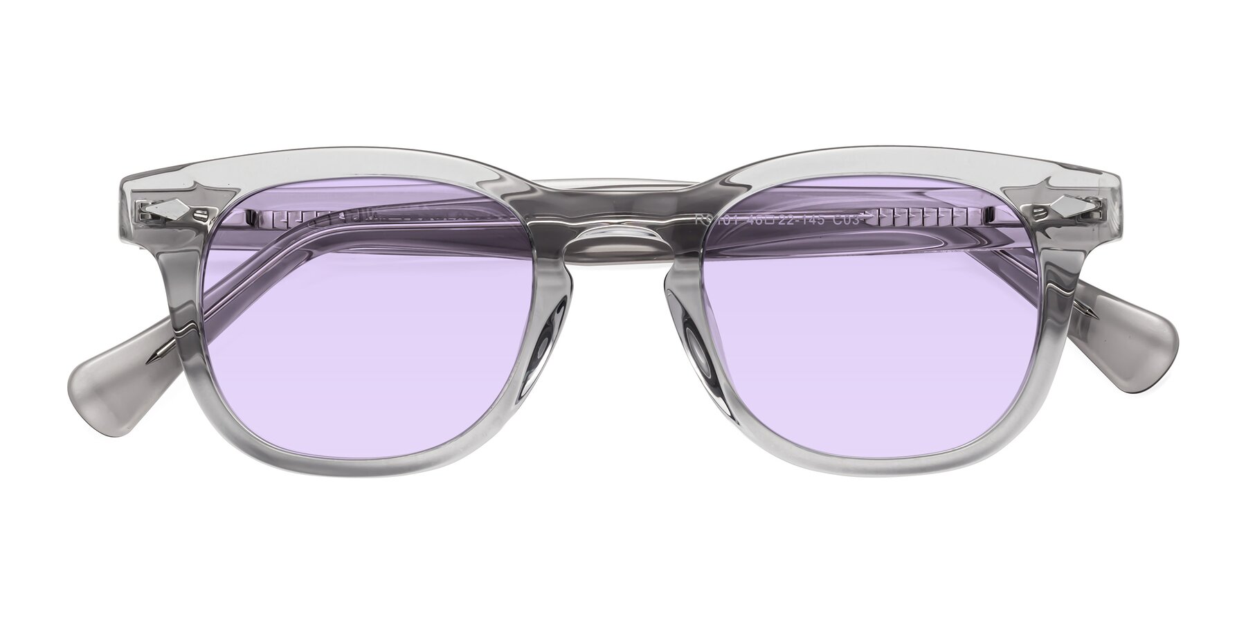 Folded Front of Tanna in Transparent Gray with Light Purple Tinted Lenses