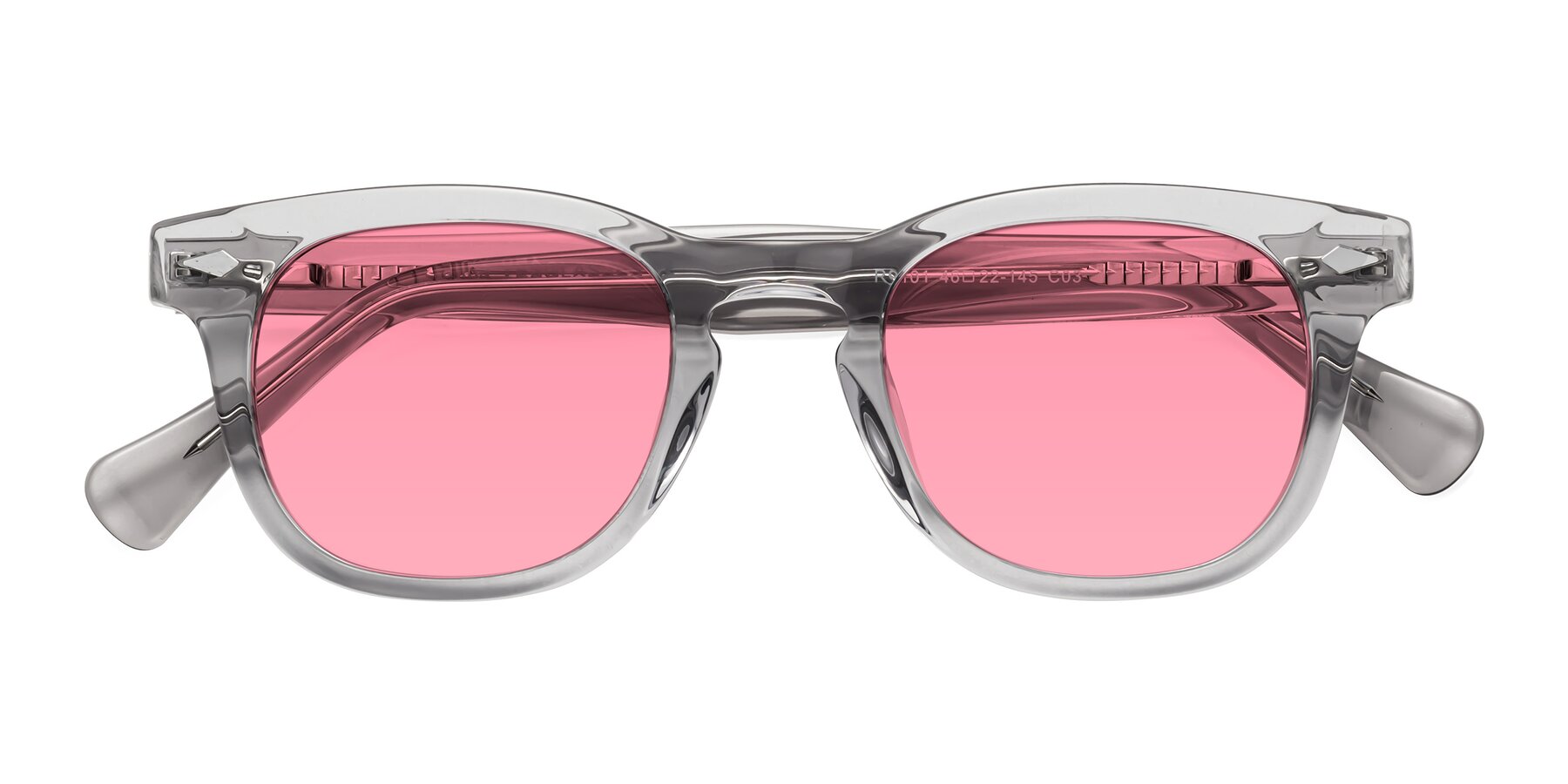 Folded Front of Tanna in Transparent Gray with Pink Tinted Lenses