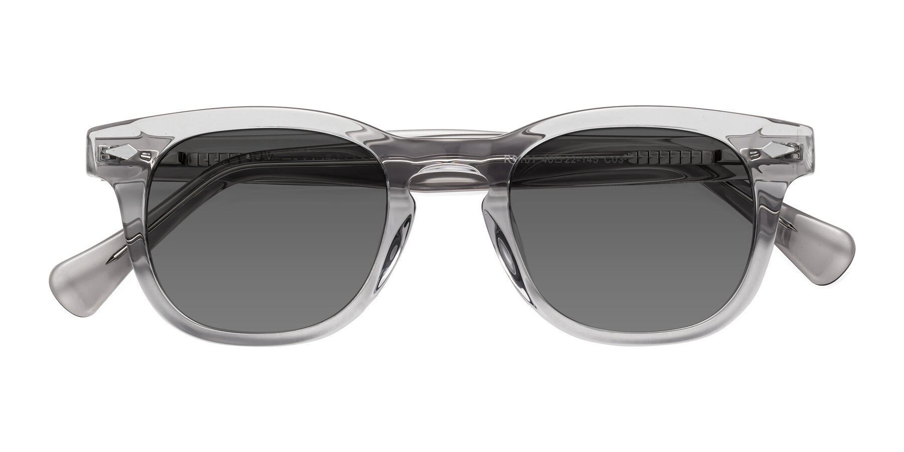 Folded Front of Tanna in Transparent Gray with Medium Gray Tinted Lenses