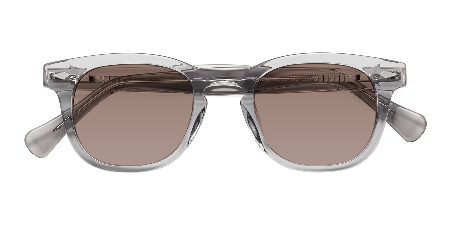 Folded Front of Tanna in Transparent Gray with Medium Brown Tinted Lenses