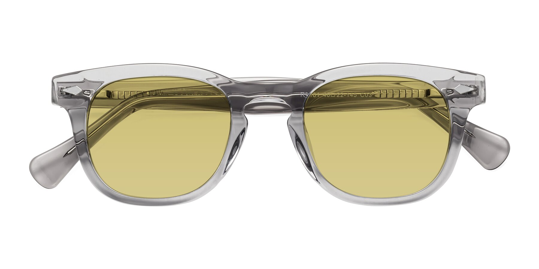 Folded Front of Tanna in Transparent Gray with Medium Champagne Tinted Lenses