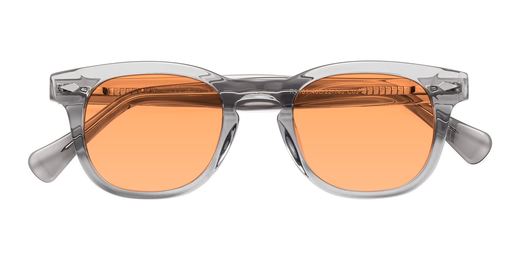 Folded Front of Tanna in Transparent Gray with Medium Orange Tinted Lenses