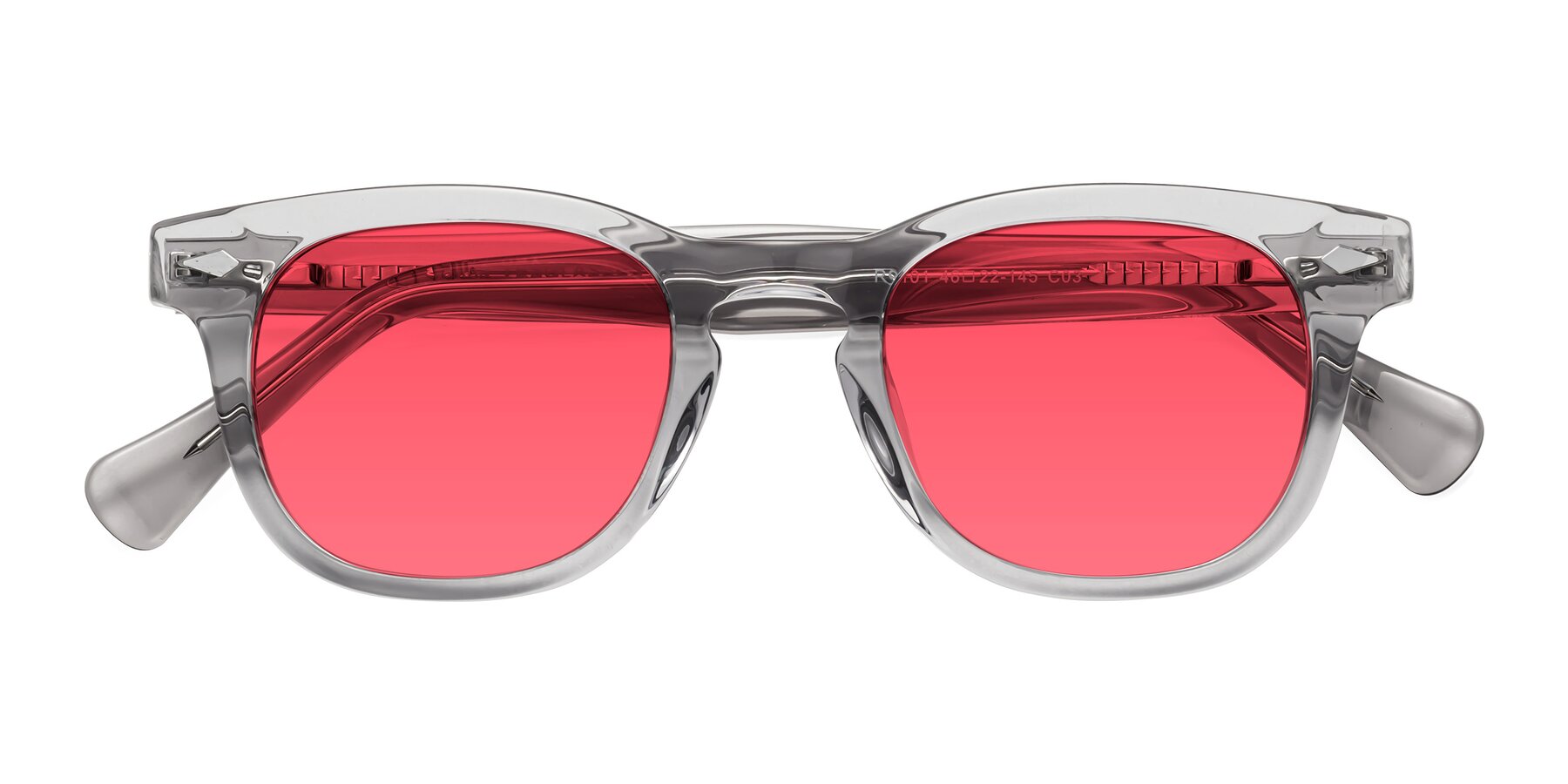 Folded Front of Tanna in Transparent Gray with Red Tinted Lenses