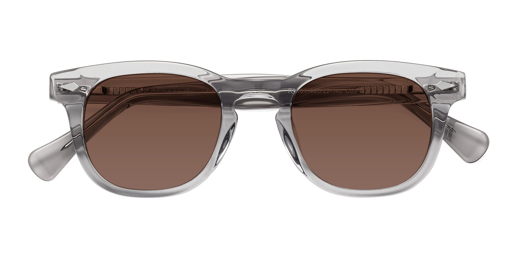 Folded Front of Tanna in Transparent Gray with Brown Tinted Lenses