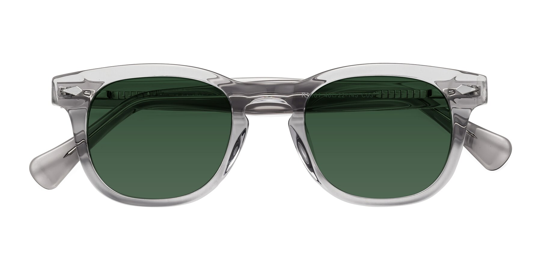 Folded Front of Tanna in Transparent Gray with Green Tinted Lenses