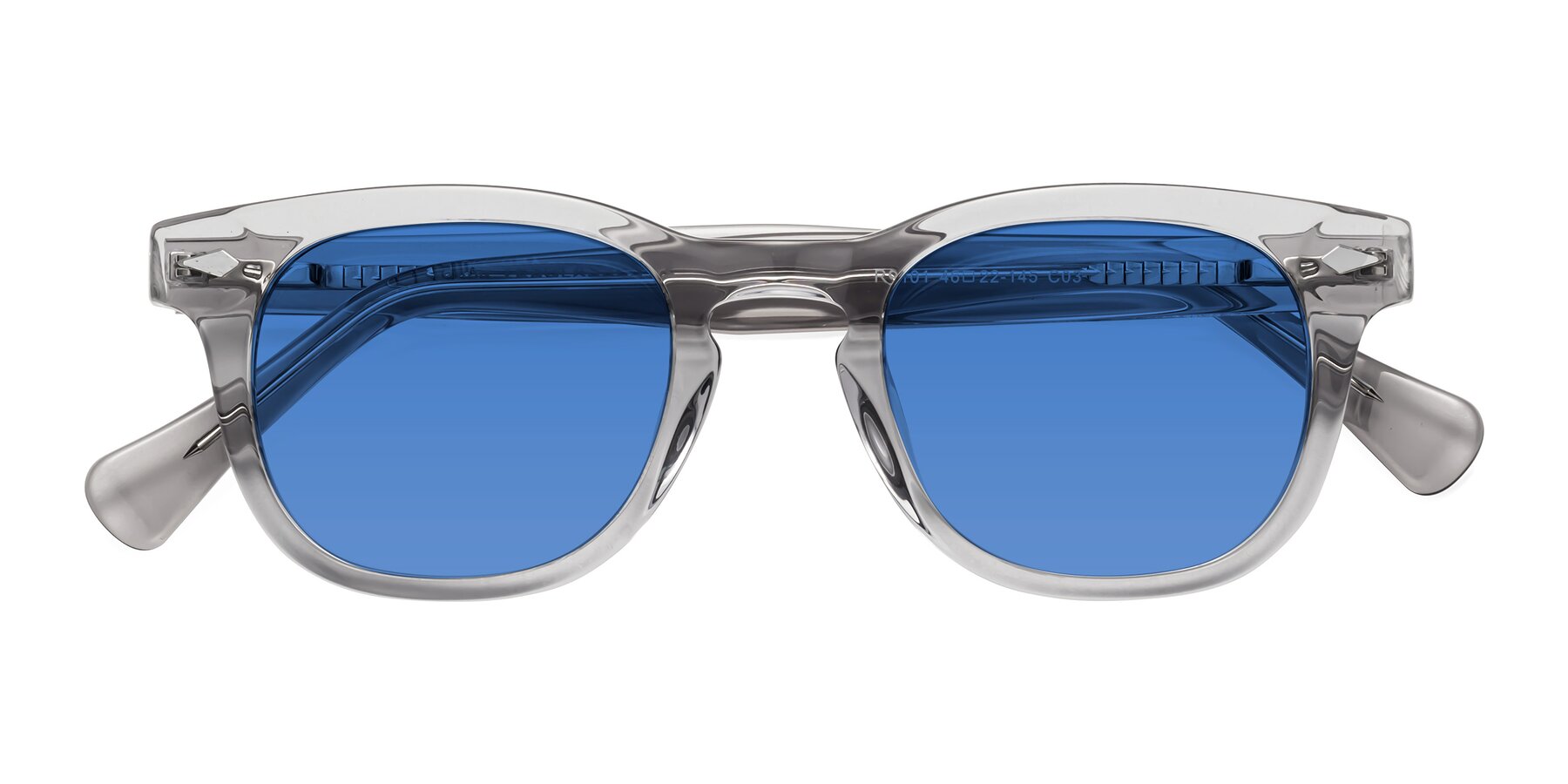 Folded Front of Tanna in Transparent Gray with Blue Tinted Lenses