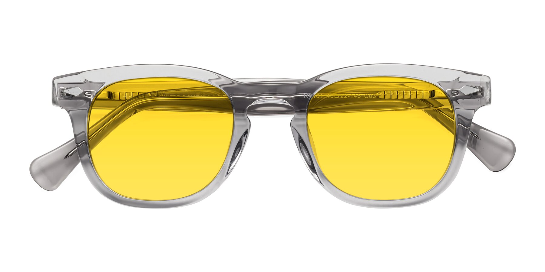 Folded Front of Tanna in Transparent Gray with Yellow Tinted Lenses