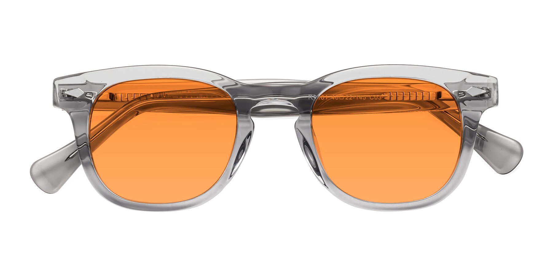 Folded Front of Tanna in Transparent Gray with Orange Tinted Lenses