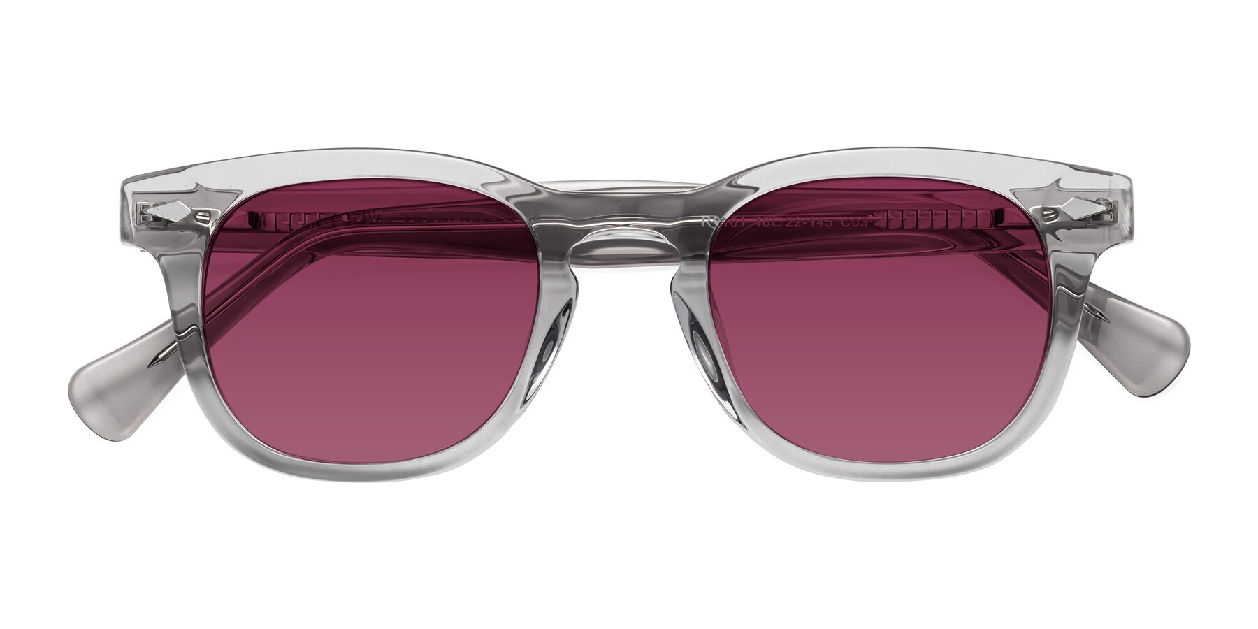 Folded Front of Tanna in Transparent Gray with Wine Tinted Lenses