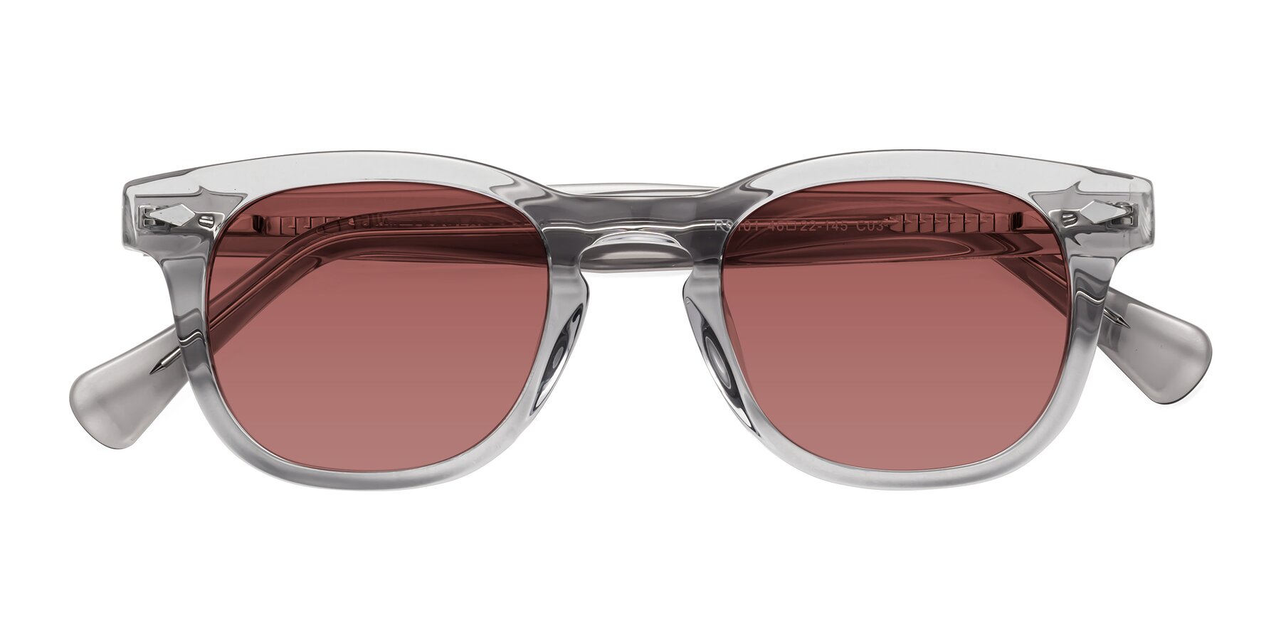 Folded Front of Tanna in Transparent Gray with Garnet Tinted Lenses