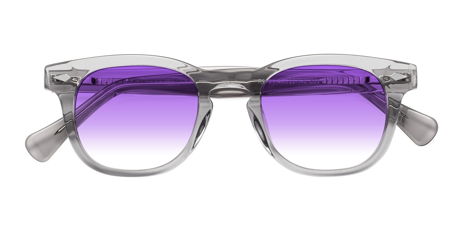 Folded Front of Tanna in Transparent Gray with Purple Gradient Lenses